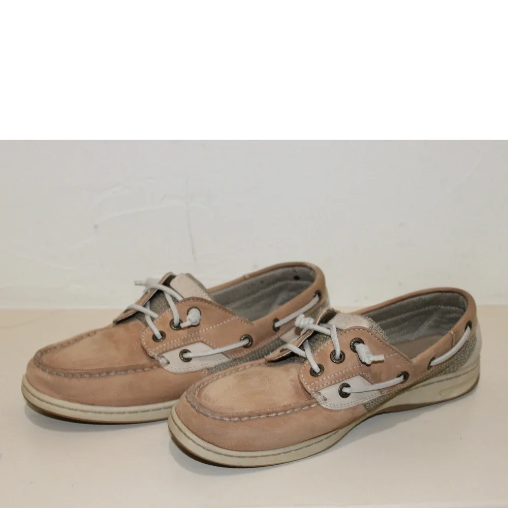 Sperry Leather Mesh Boat Shoe Women 8 Tan STS9745